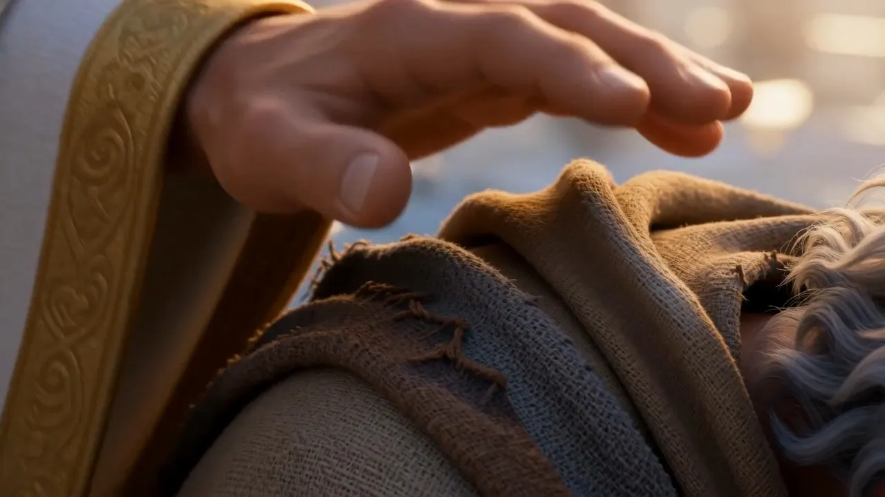 A hand arrives on his shaking shoulder. Old, warm, steady