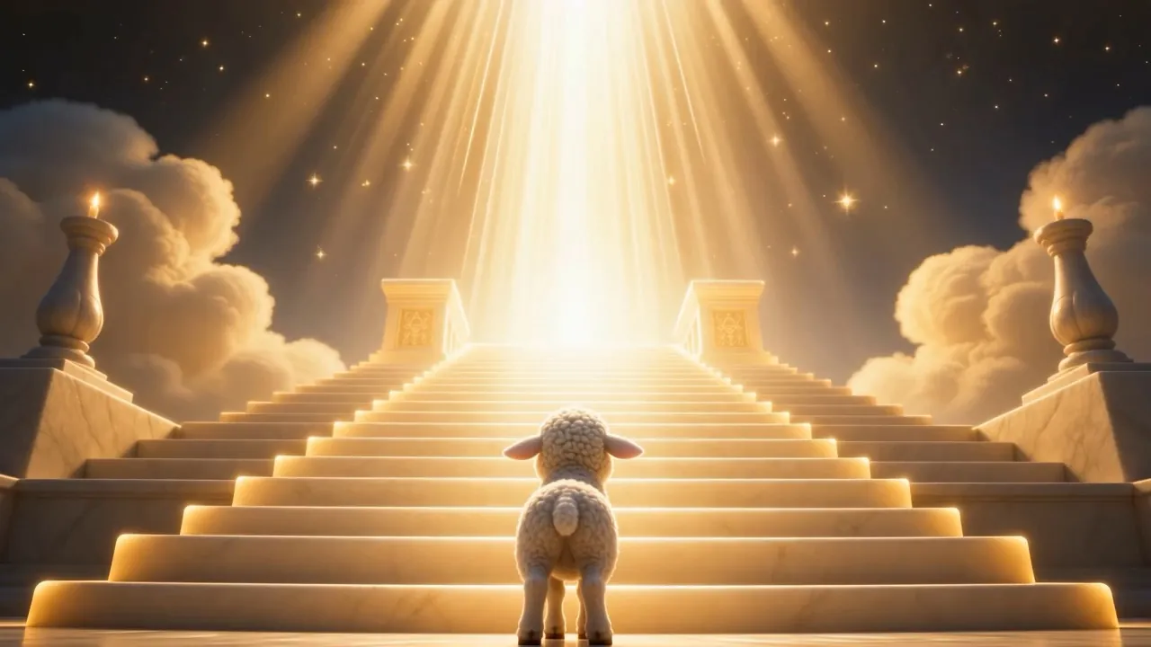 The last of the aisle, and steps of light rising into the radiance