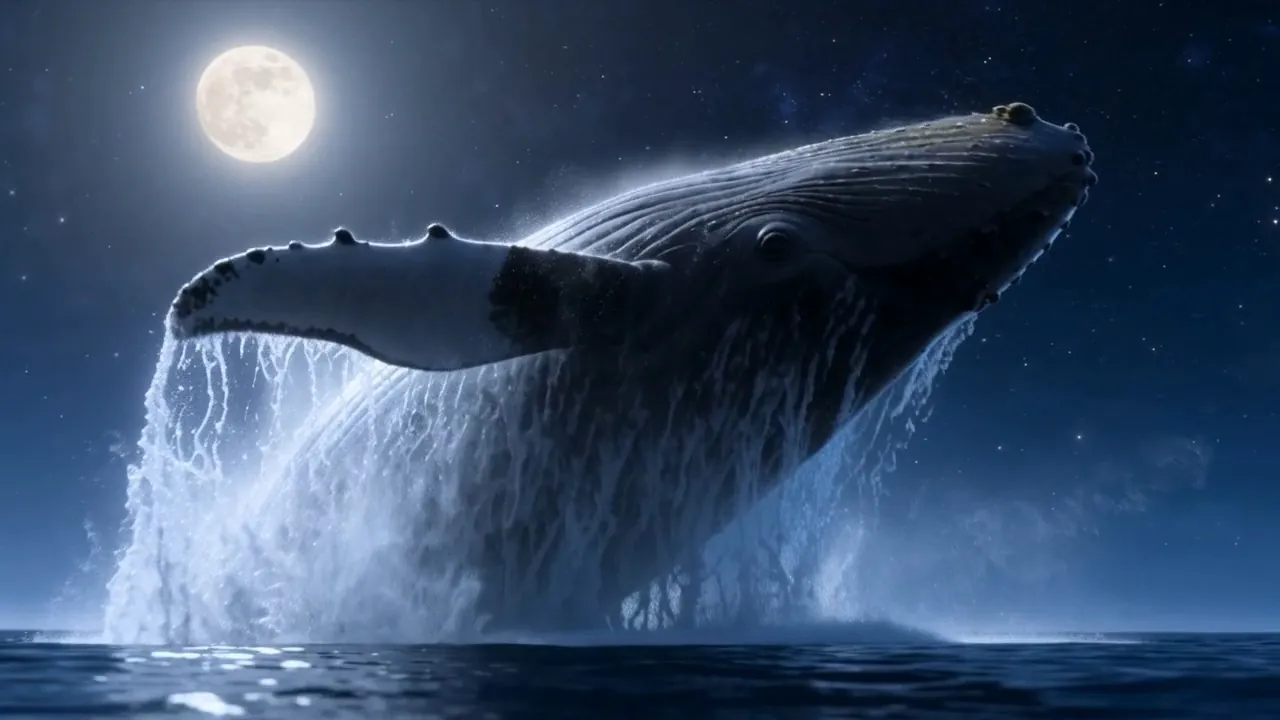 And the sea answers first: a whale rising in a tower of silver spray