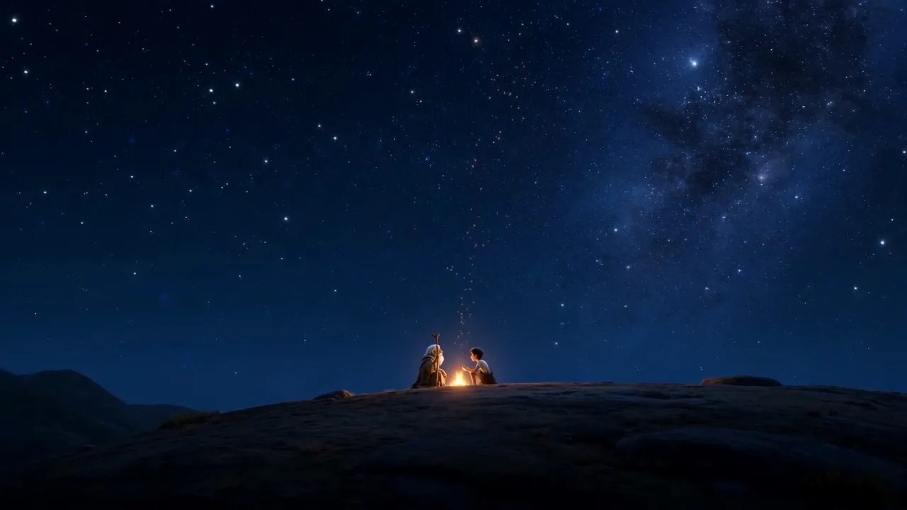Two of them, one fire, and the whole sky turning over it