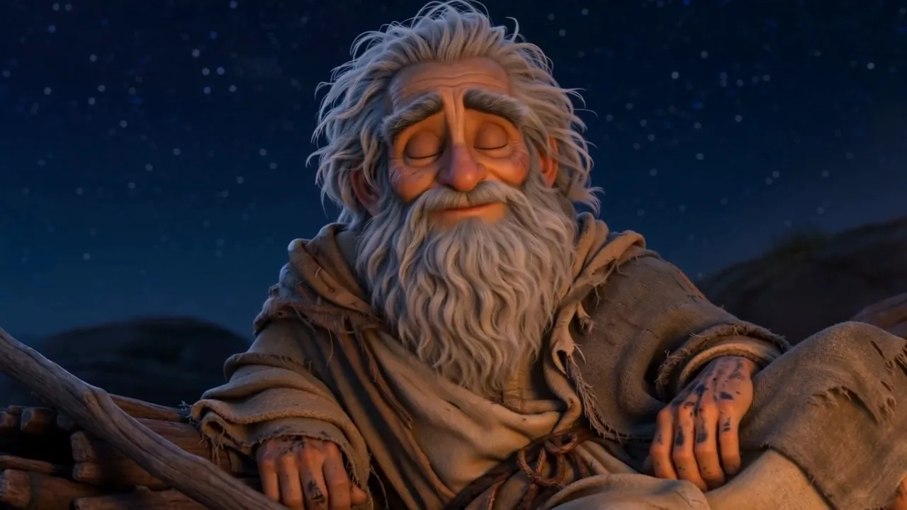 Behind him the old man settles, closes his eyes, lets a smile find the beard