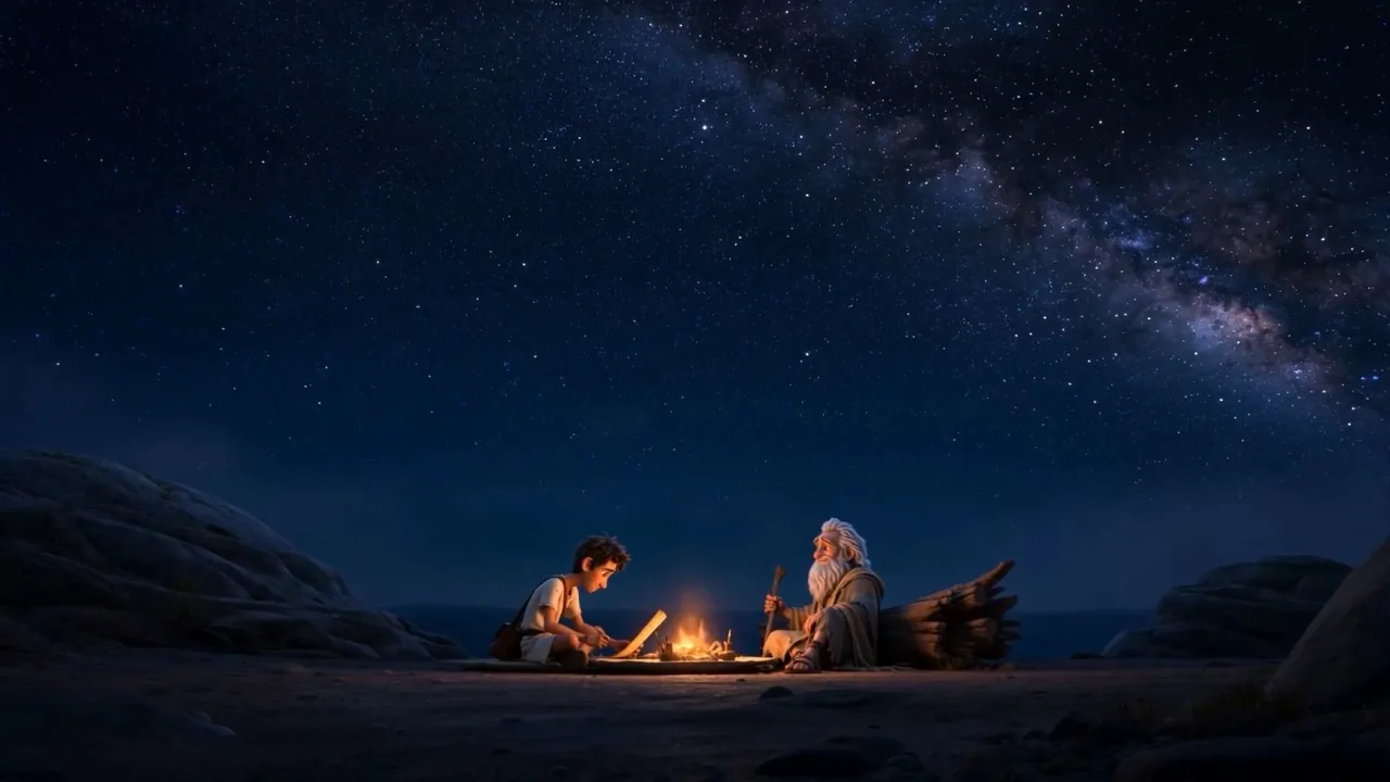 And the fire goes low under a sky that keeps turning