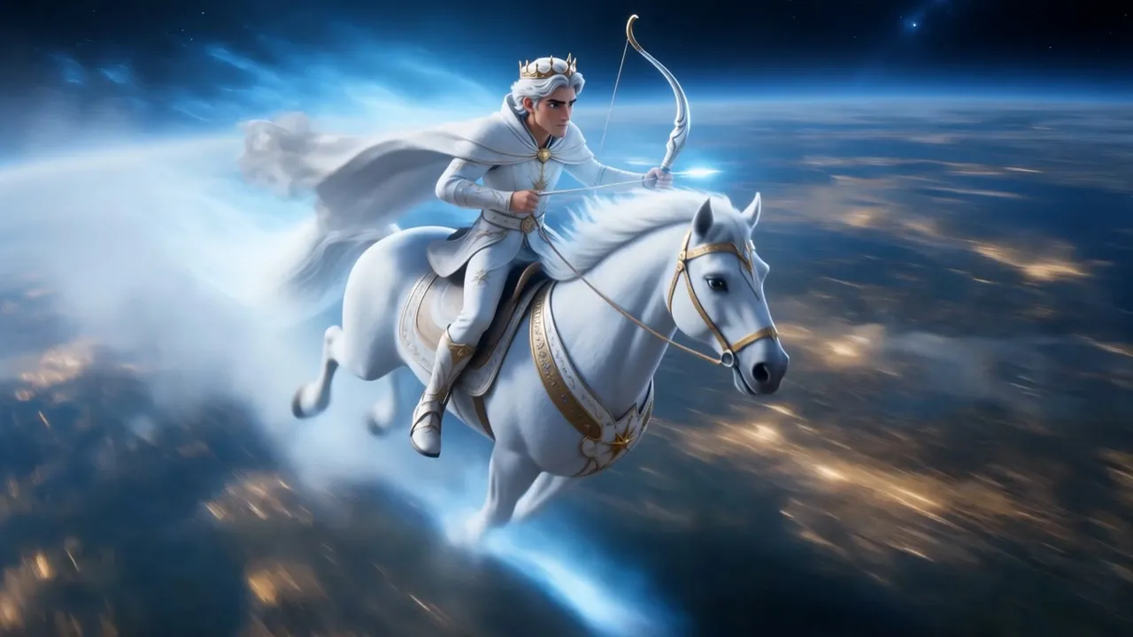 Its rider crowned, bow in hand, cold and bright as sunrise
