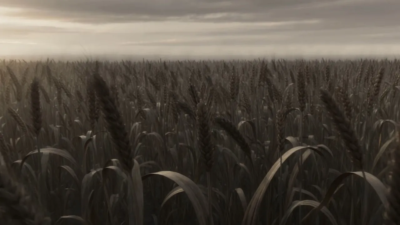 Standing grain goes gray in slow ripples, like a tide going out of the land