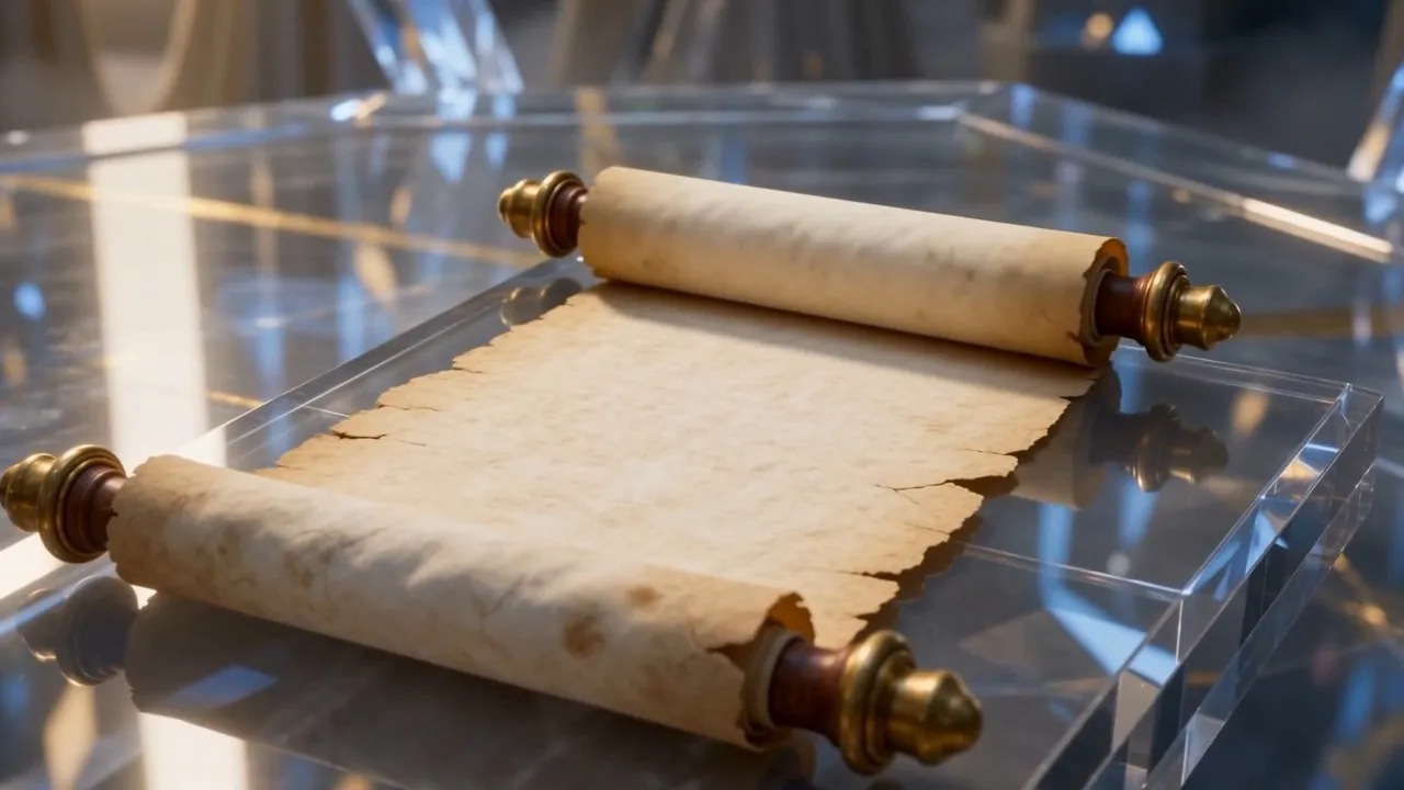 The scroll's last winding eases open