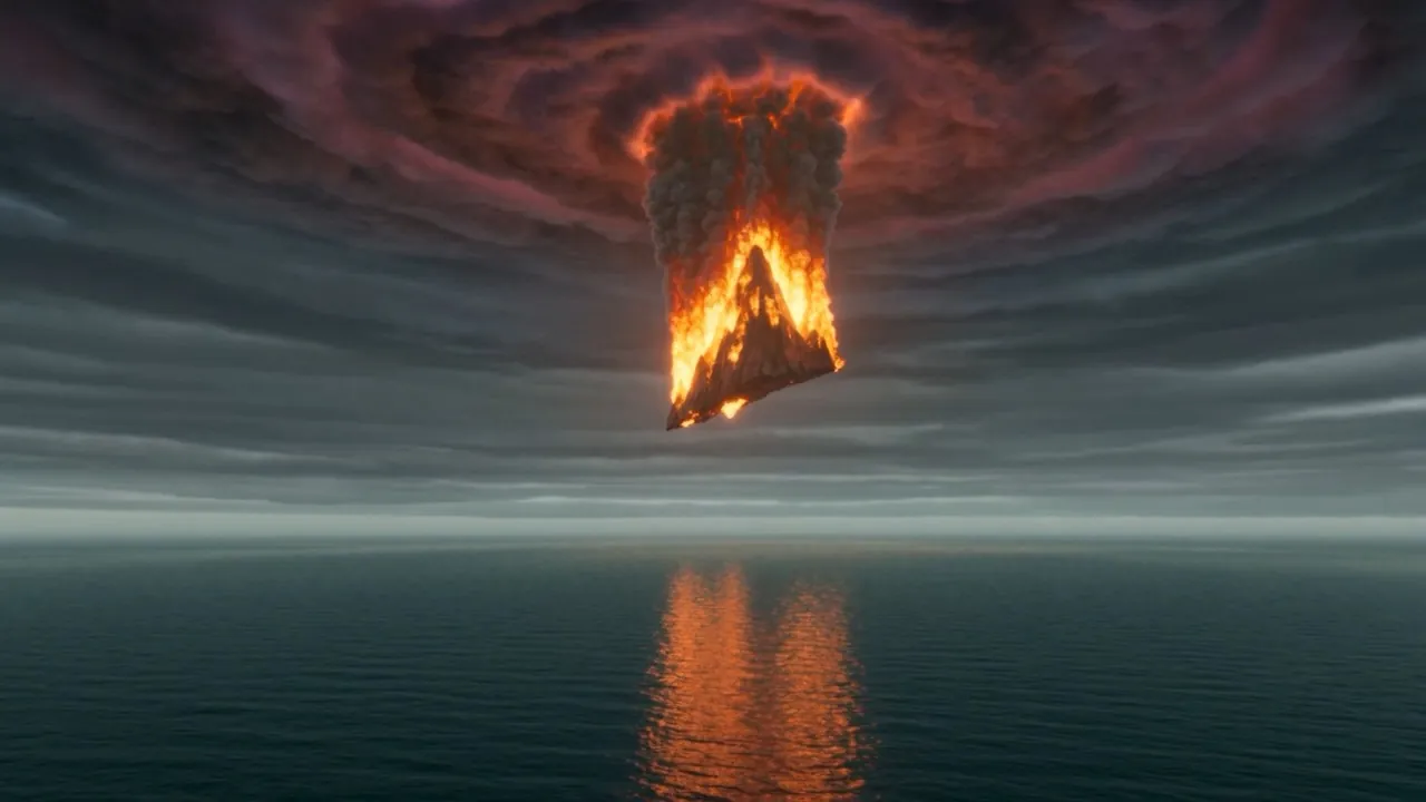 A mass the size of a mountain range, wrapped in flame, falling with terrible slowness
