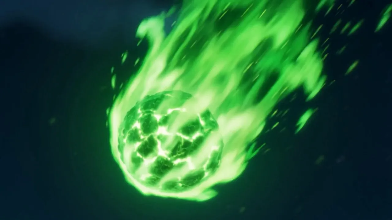And its fire is wrong — a bitter green, hissing, shedding sparks that die black