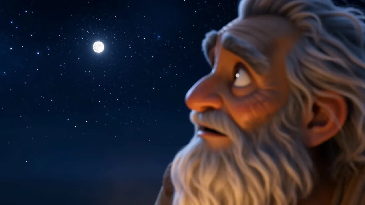 Then he looks up at a sky thick with stars