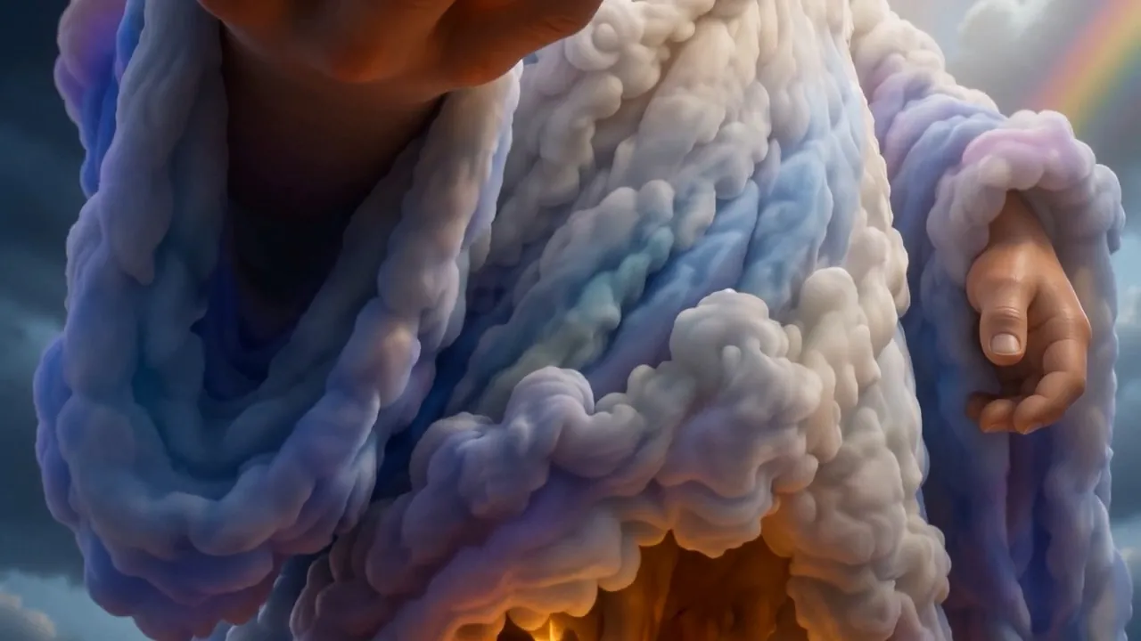 Climb the weather-robe, past a sash of drifting cloud