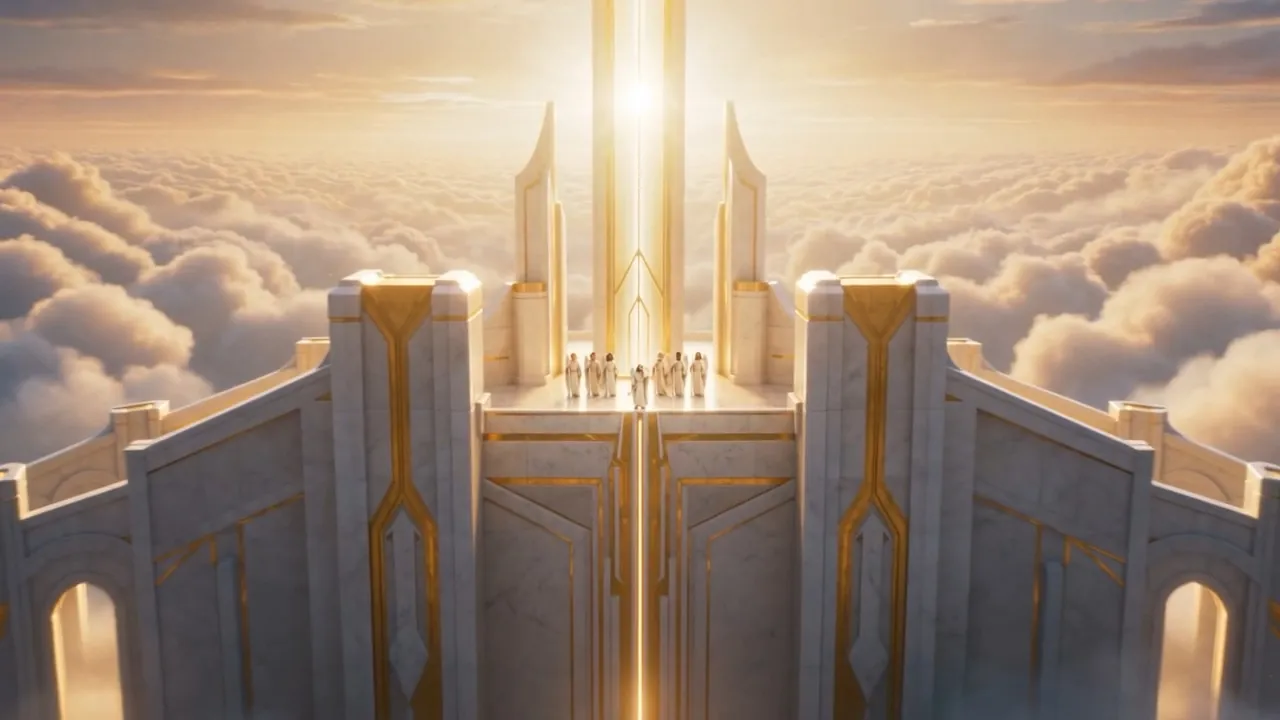High over the cloud-floor, the rampart of heaven — and one figure stepping to the edge