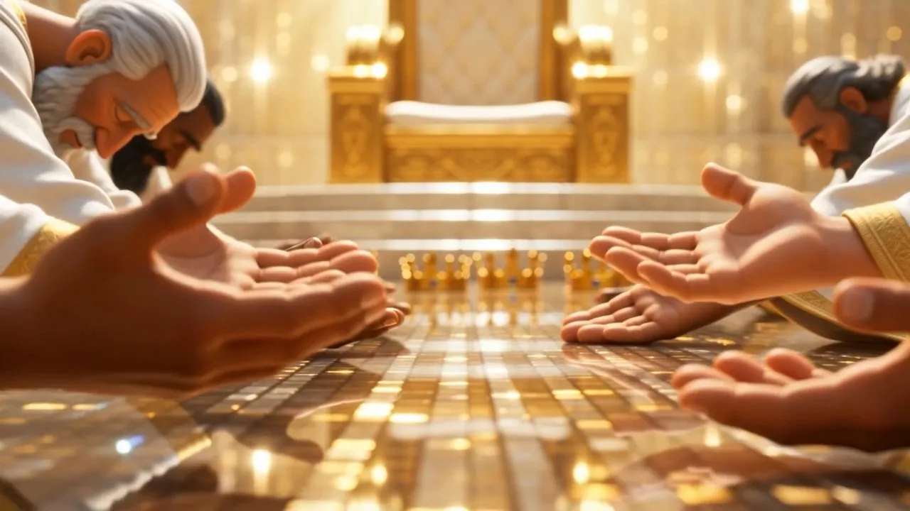 In the ring before the radiance, hands go out flat on the star-glass