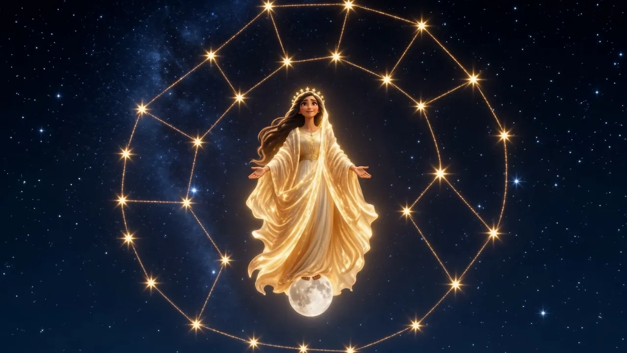 Half the heavens given to one radiant mother, warm gold in all that cold glitter