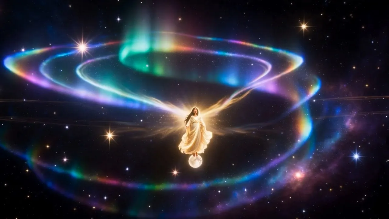 The near stars shiver in rings; auroras ripple away like plucked strings