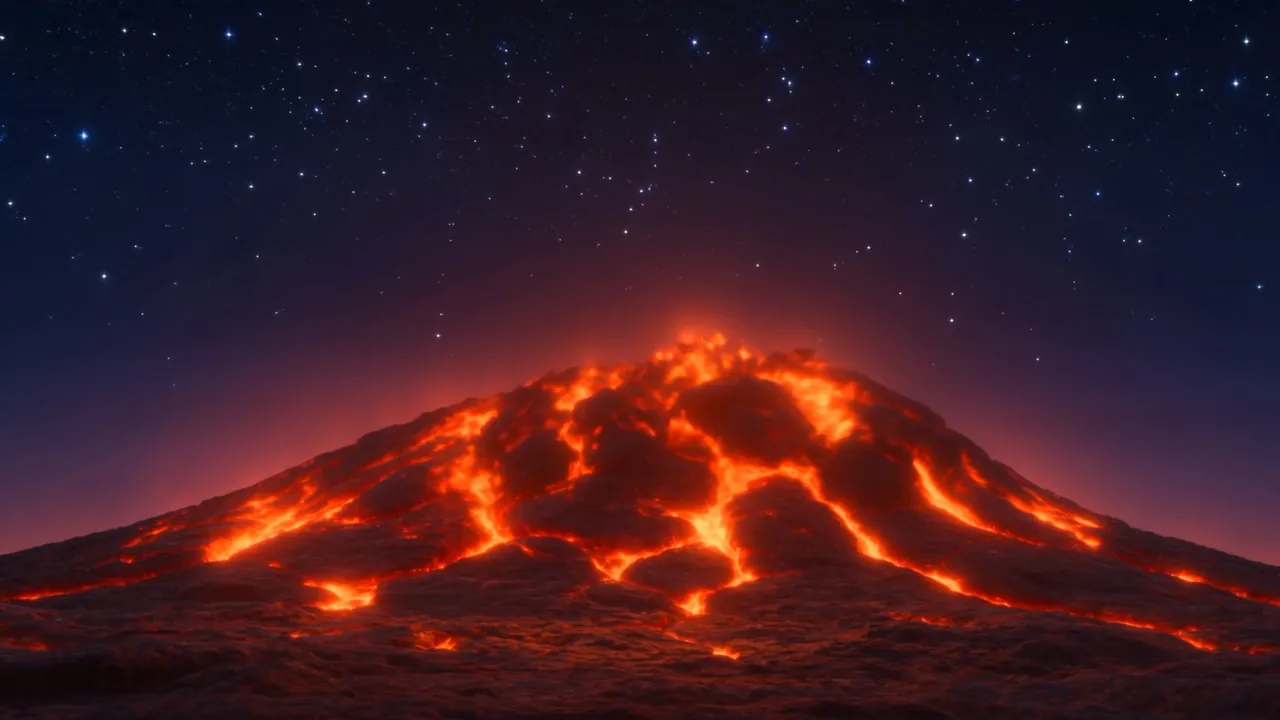 Along the sky's low rim, a glow that has no business there — ember-red, banked, rising