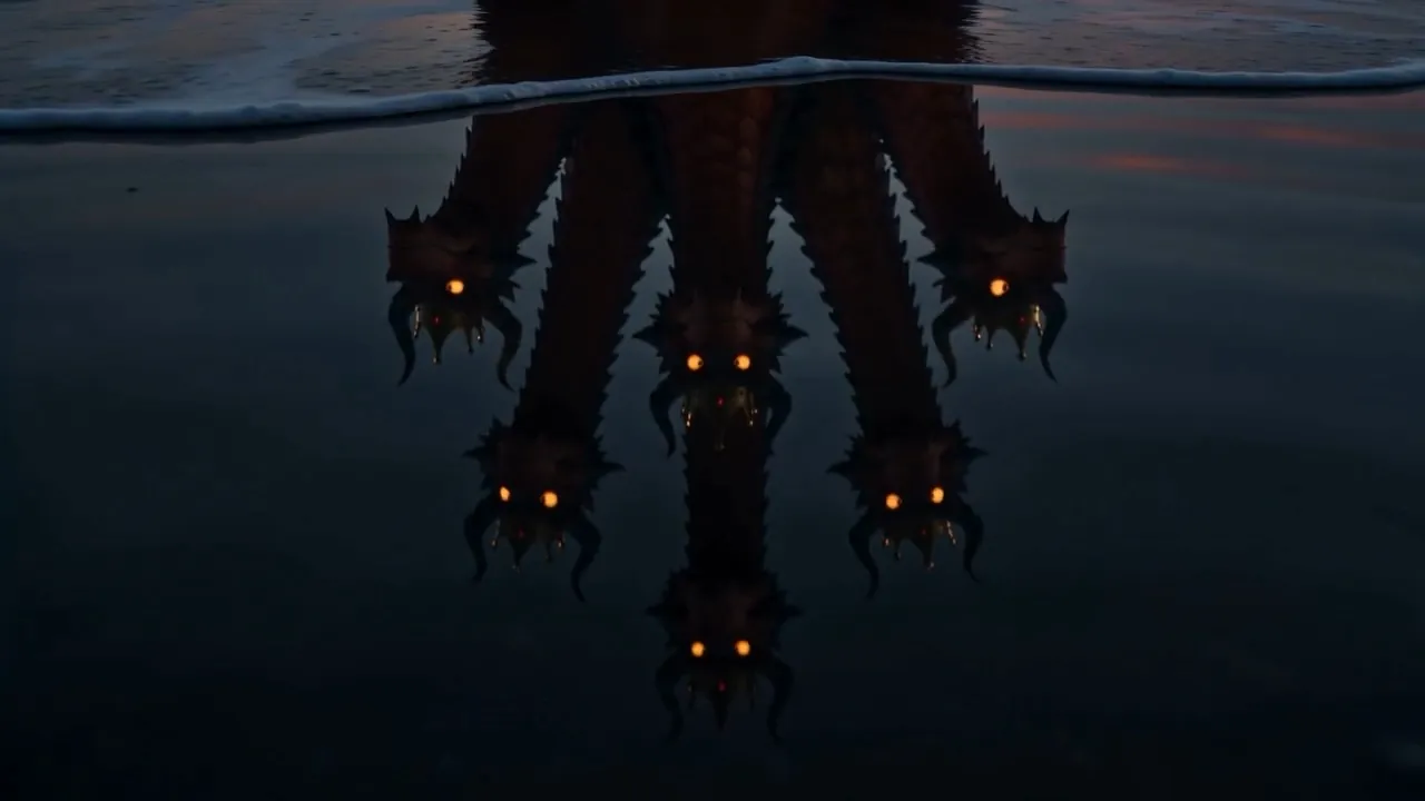 Crowns doubled in the slow black water. The tide breathes in. Breathes out