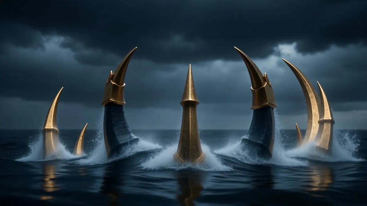 The horns come up last, rising through the surface in a slow crescent