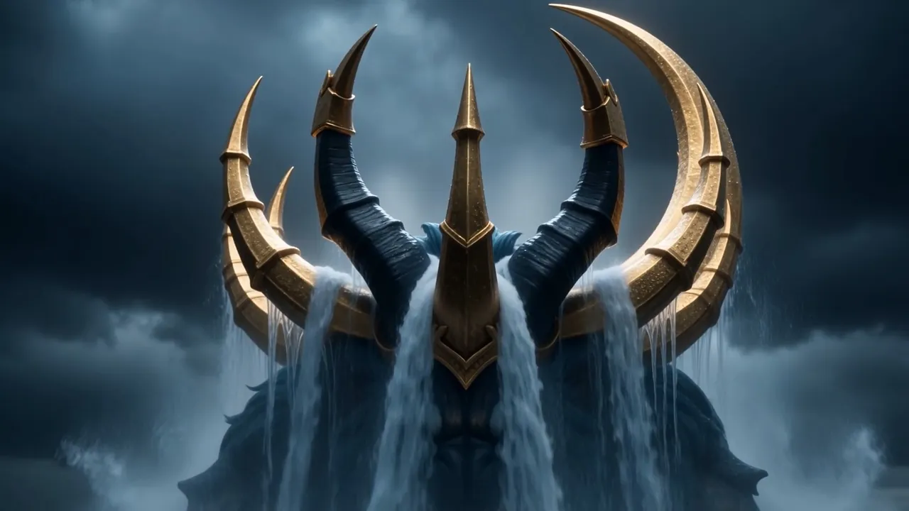 And on every horn a crown, the sea pouring off it in silver curtains