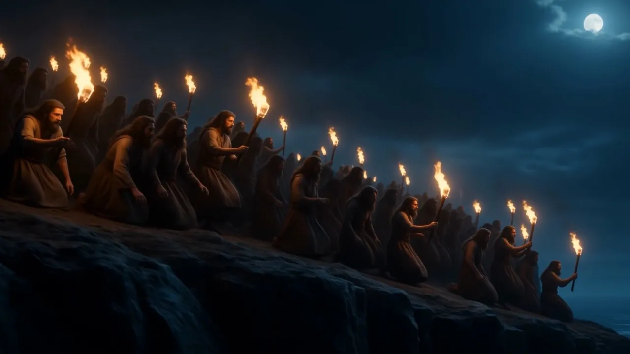 And they kneel. Not one by one — in waves