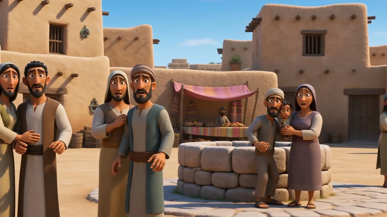 It calls a cheerful greeting, and every villager in the square steps back at once