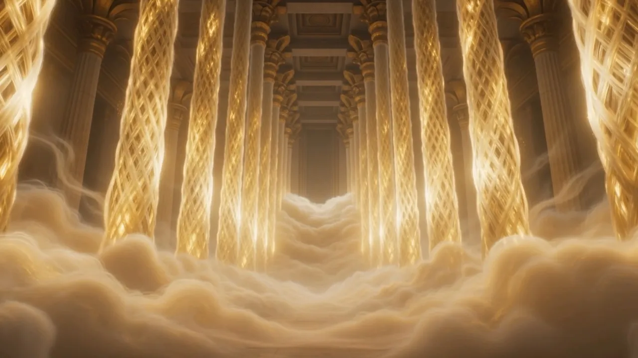 It climbs, and pillar after pillar is swallowed to a glow