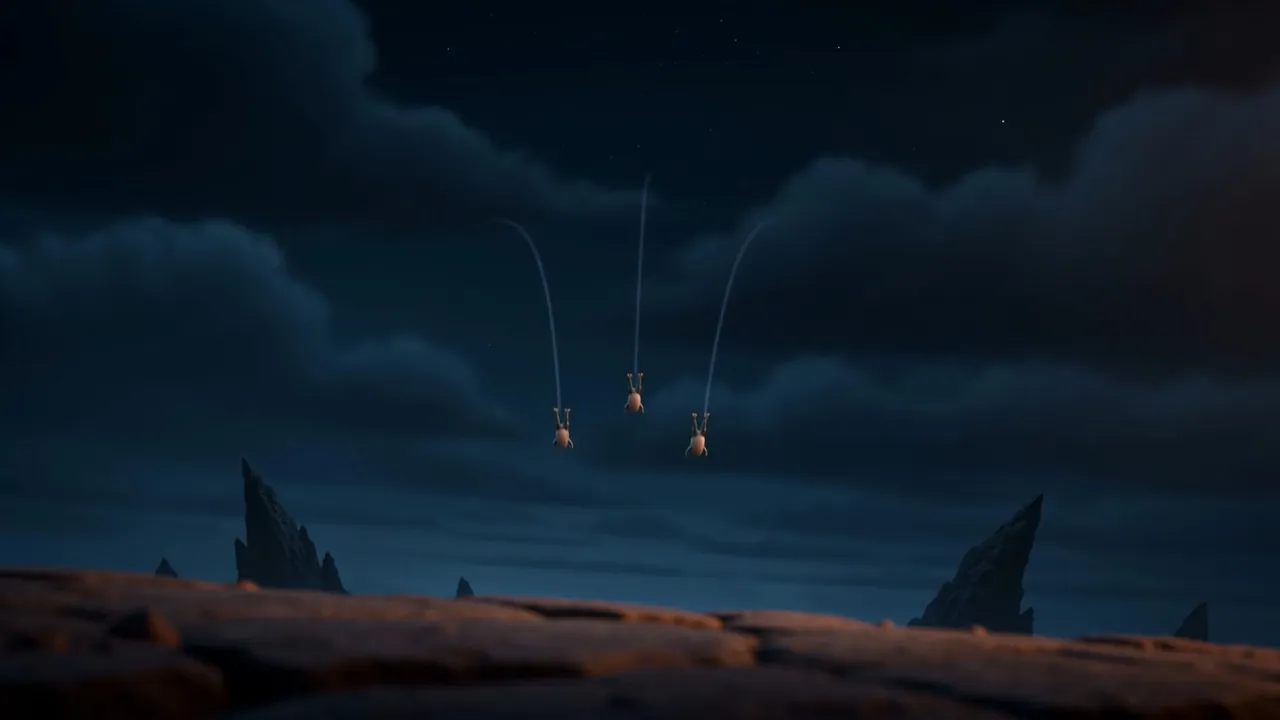 Then they go — long low arcs into the dark, three trails and gone