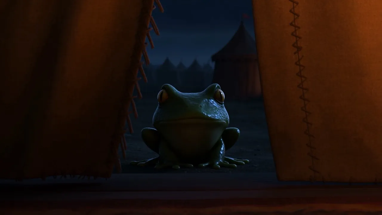 At the gap in the tent flap, throat pulsing, it looks in. It does not come closer