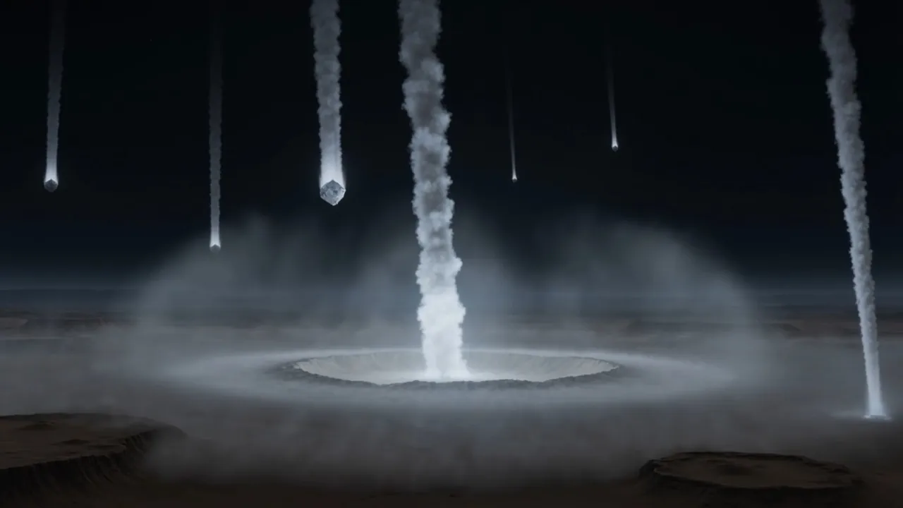 One lands, and a ring of pale dust goes out across an empty plain without a sound