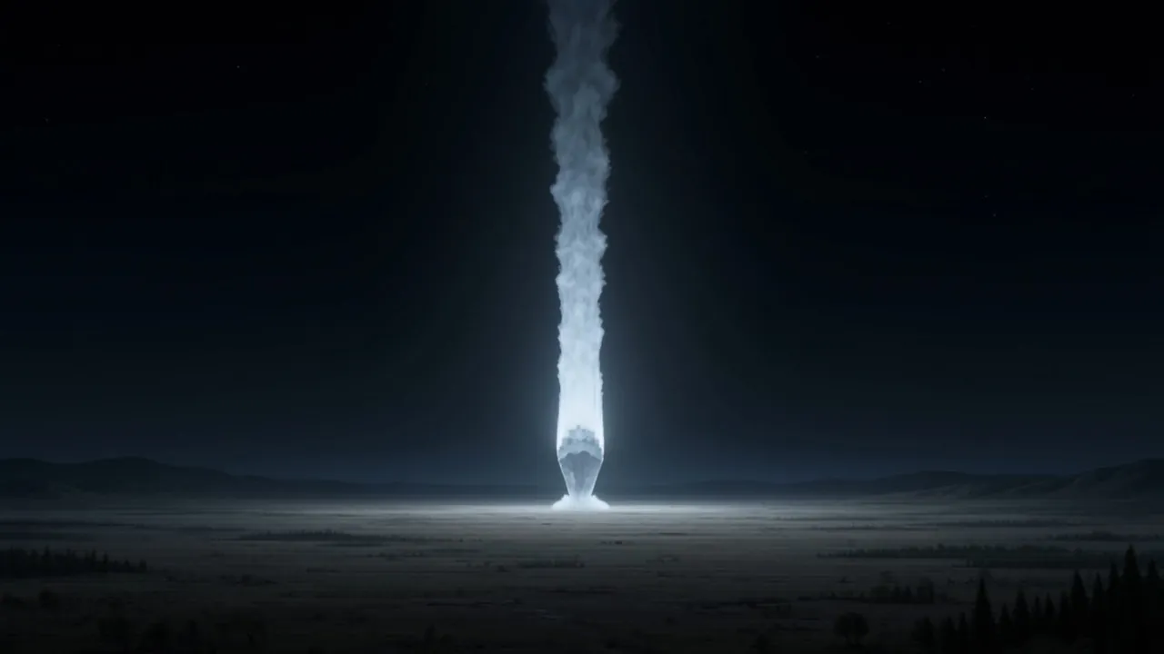 Then one more, alone, standing on a single column of shining vapour