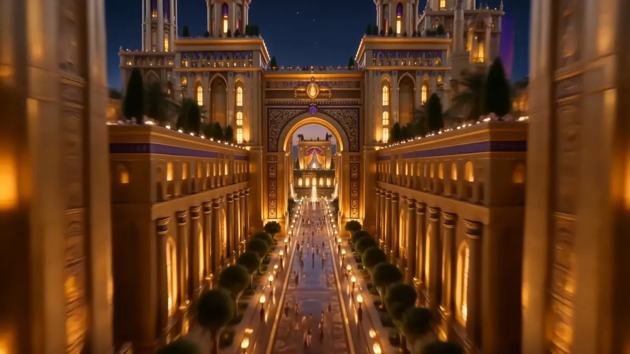 Down her great avenue, ten thousand windows burning at once