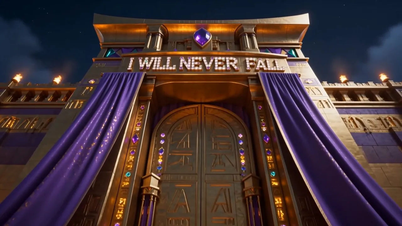 I WILL NEVER FALL — in gemstones taller than a man