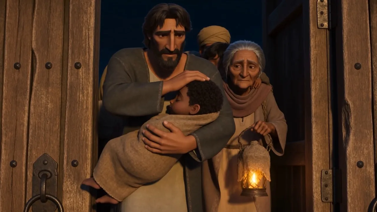 Out they come by dark: bundles, sleeping children, a lamp wrapped in cloth