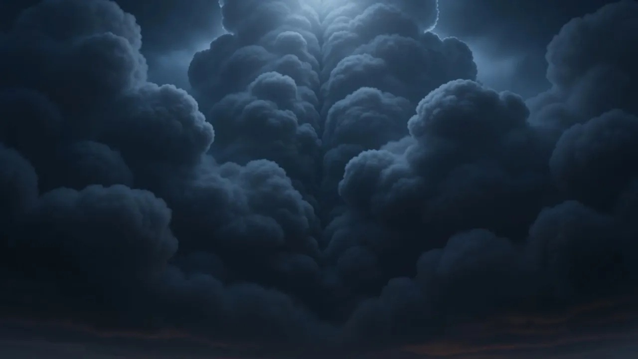 A ceiling of cloud, lit from the far side by something enormous