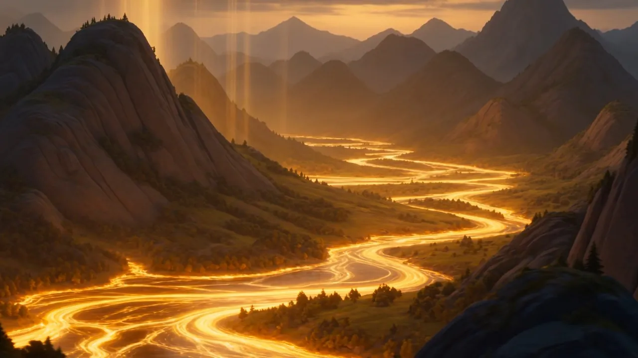 Gold flooding down the air, rivers catching fire with dawn