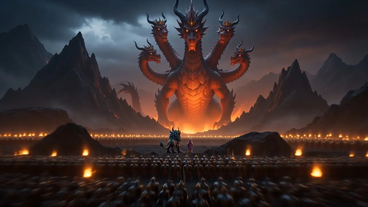 Behind them both, banked along the hills, the dragon's ember-light