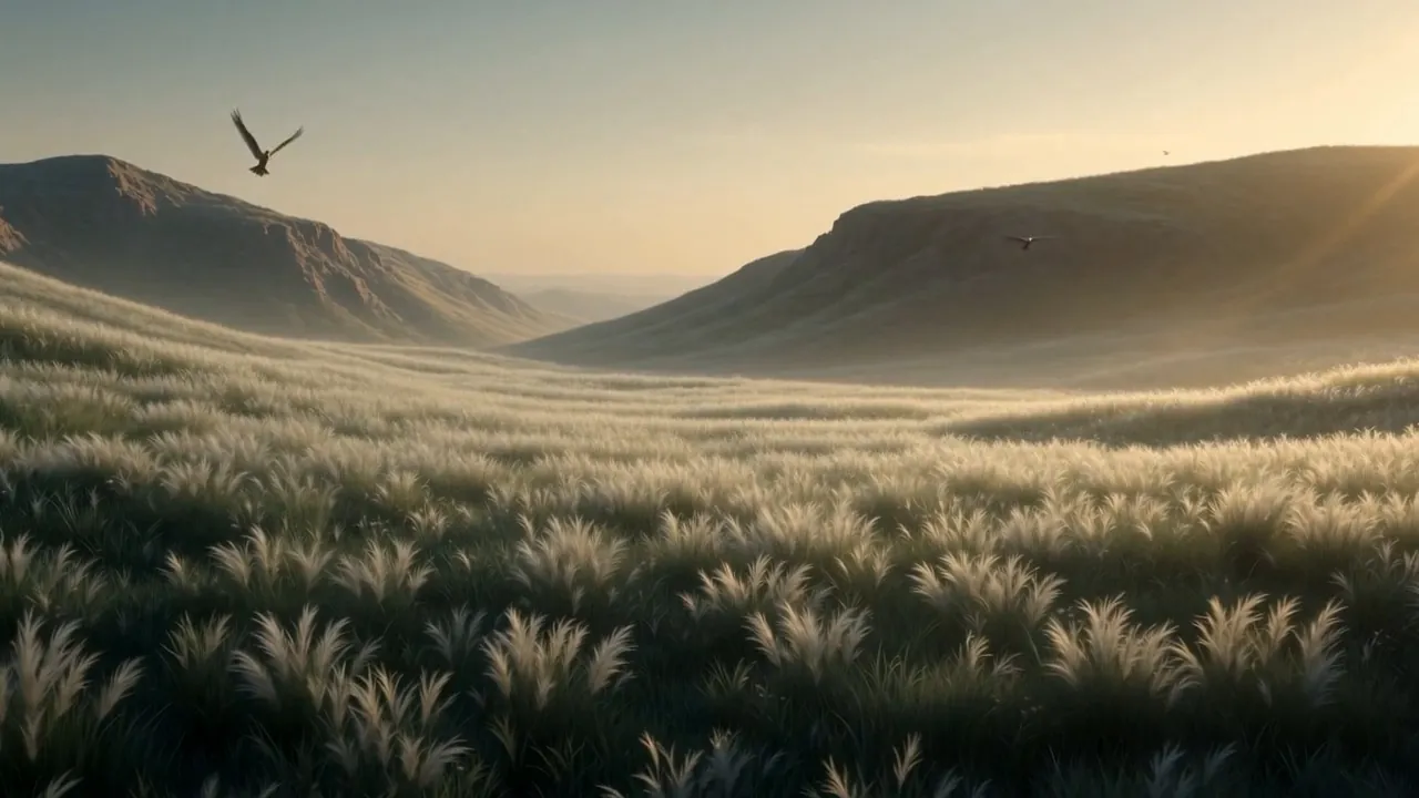 Silver-green waves crossing the valley where the iron stood