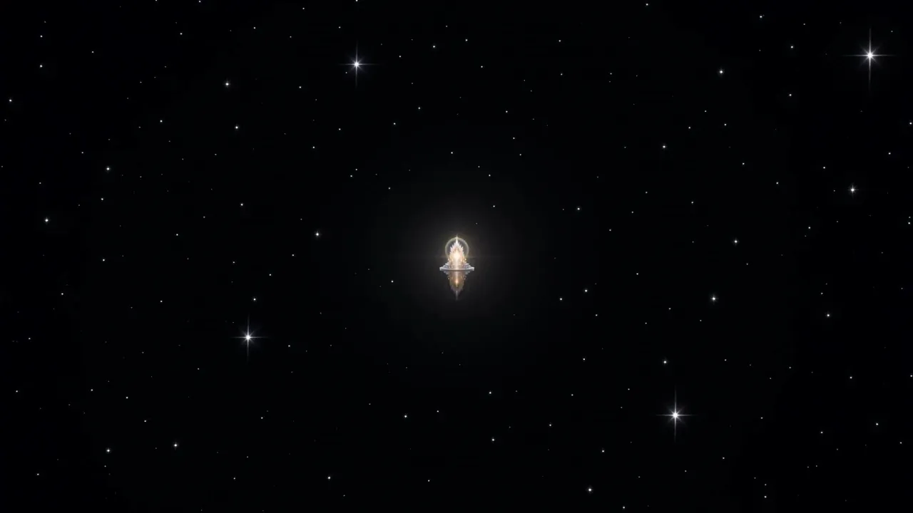 A field of true stars, still and deep — and one light among them that is not a star