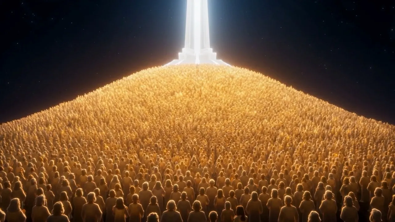 The dark giving up its people, light by light by light, all the way to the horizon