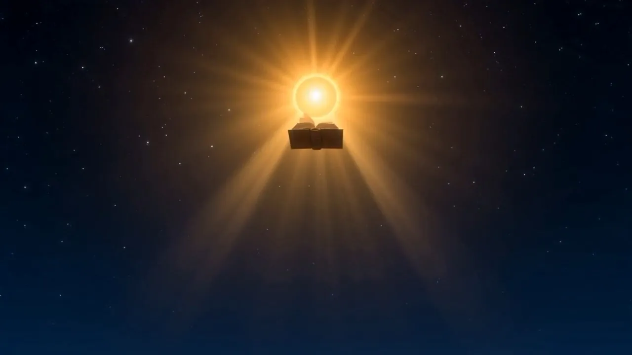 The golden book rises, open, and hangs over everything like a small warm sun