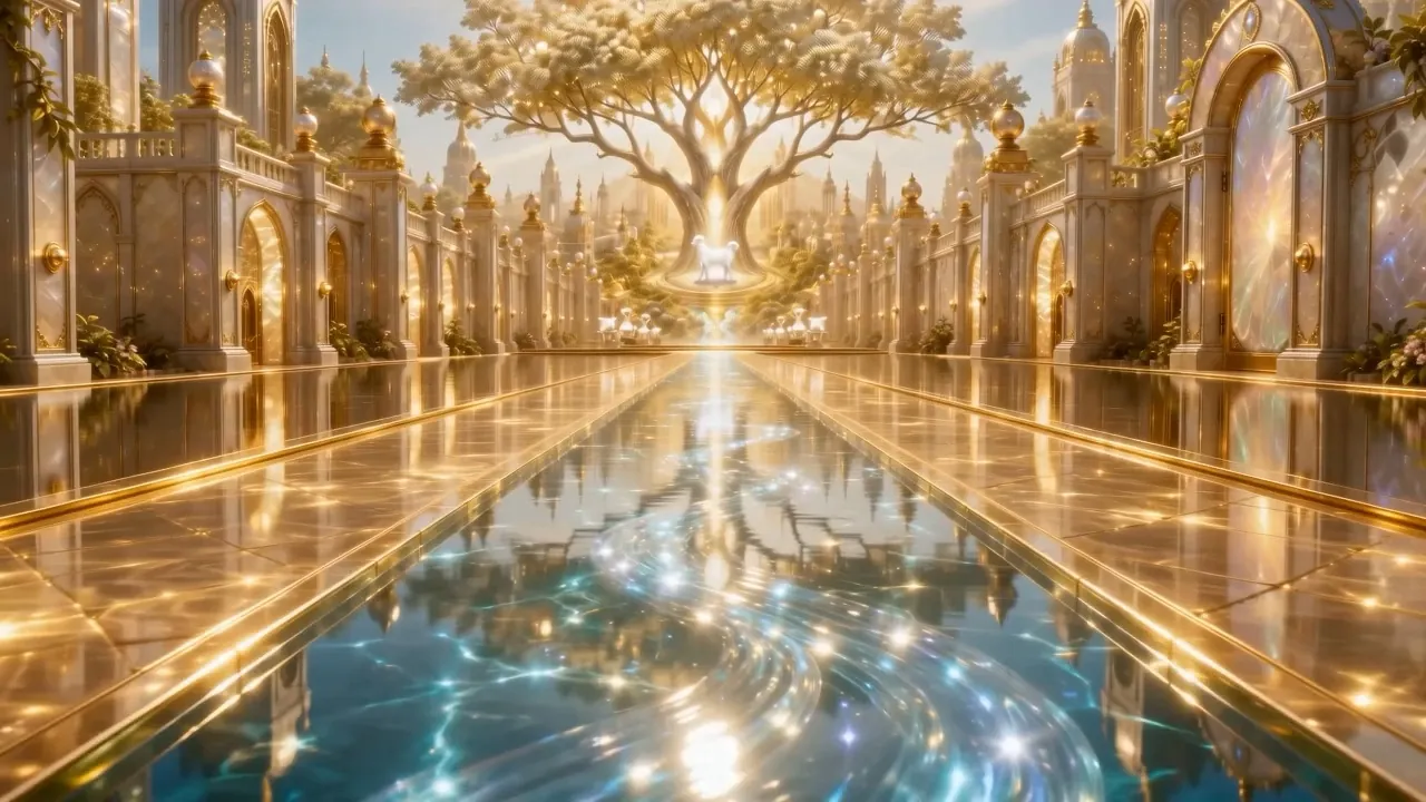 Down the centre of the great golden street: water