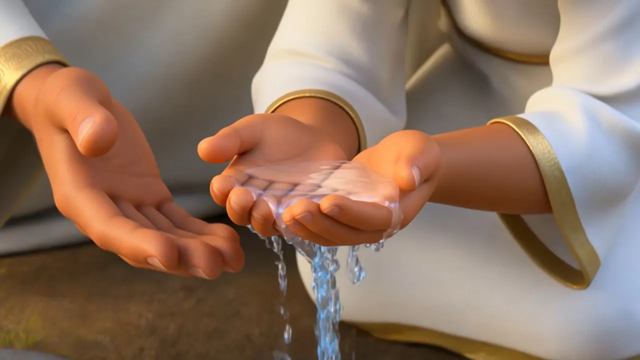 His big weathered hands shaping her small ones into a bowl