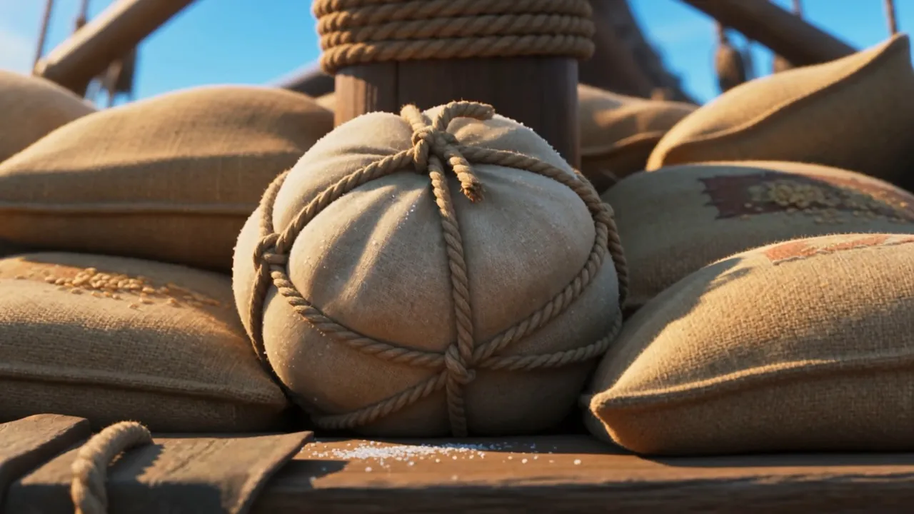Wedged in the bow among the returning grain-sacks: the smallest cargo aboard