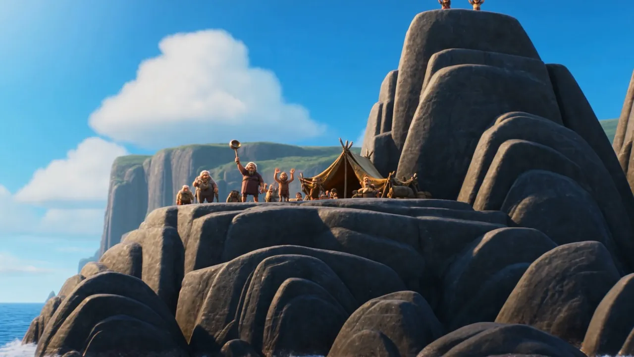 Behind, on the shrinking rocks, the camp is still waving