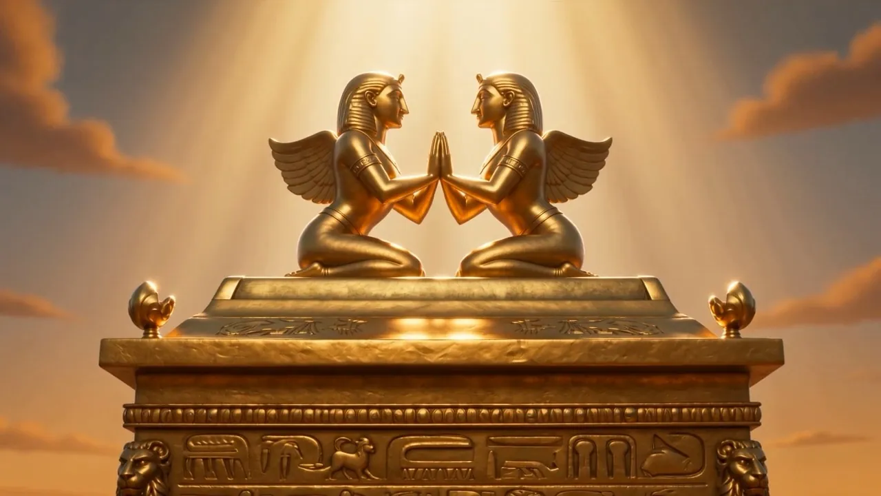 The ark of the covenant shines under rays of light