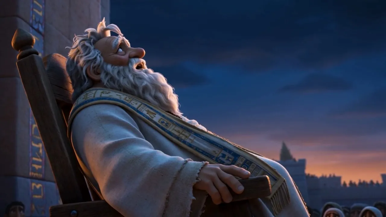 Eli tips backward off his seat against the night sky