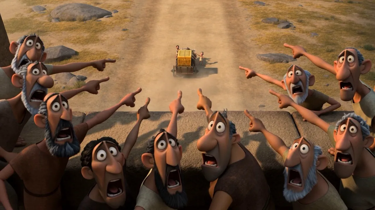 A whole town points the ark away down the road