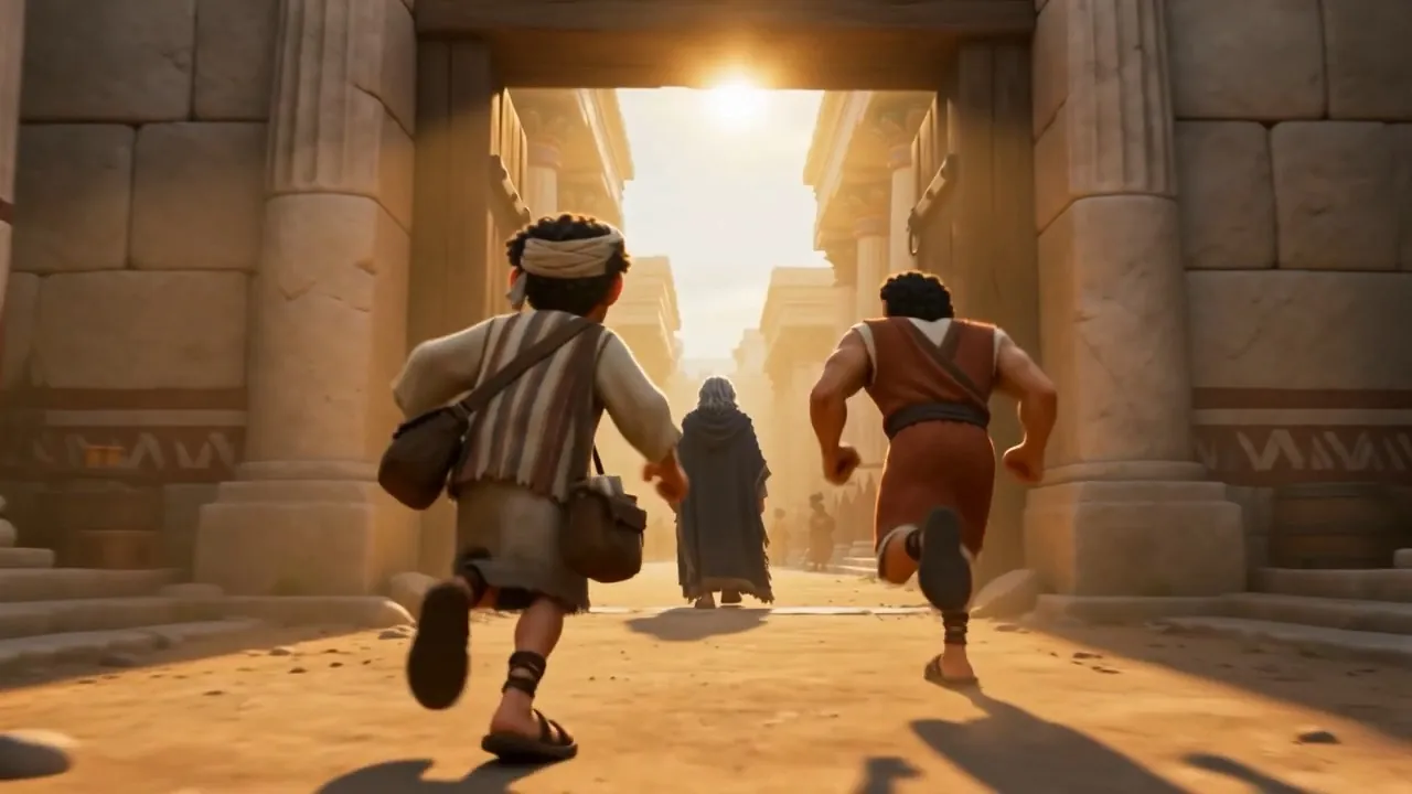 Saul and his servant exchange a look