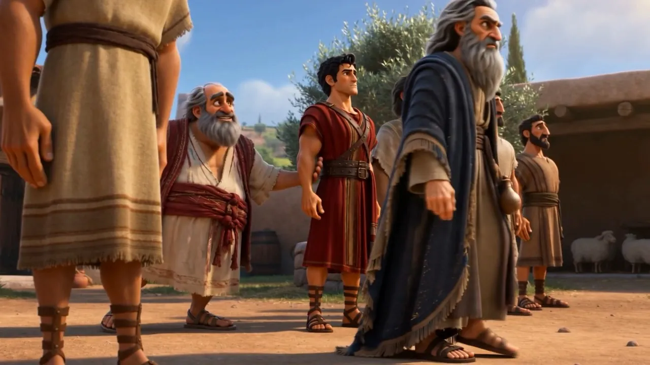 Jesse sweeps an arm at his firstborn — Eliab, carried at a slight angle for admiring
