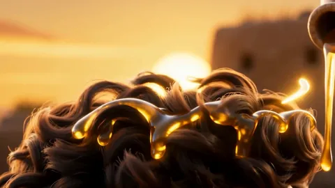 Anointing oil runs down through a boy's dark curls and catches the low sun like a ring of liquid gold